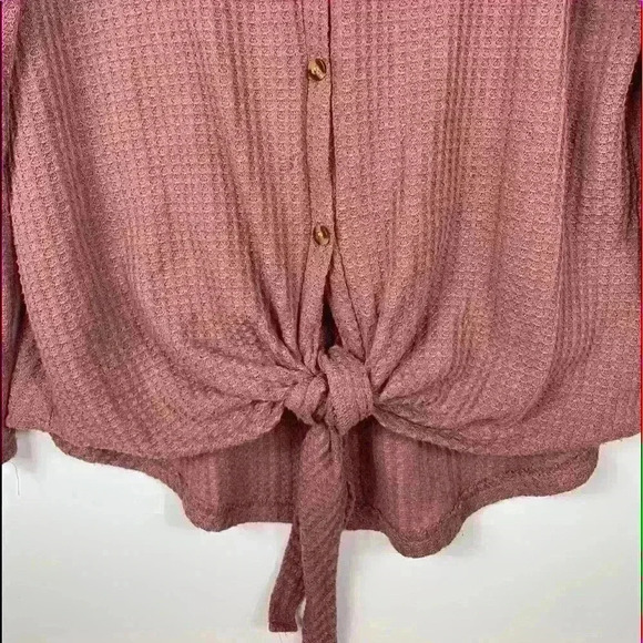 Mauve Waffled tie front V-Neck Sweater WOMENS Medium - Picture 6 of 8